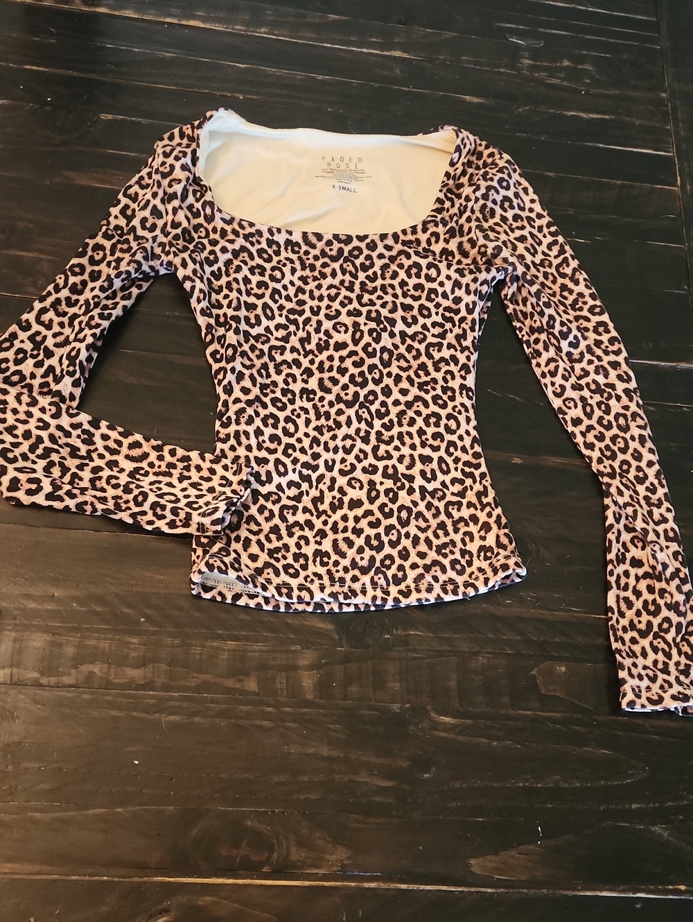 A New Day Leopard Print Long Sleeve Scoop Neck Top - Pink/Black